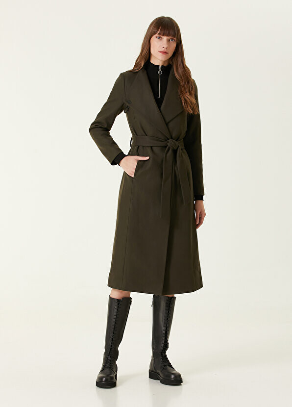 

Шерстяное пальто цвета хаки с поясом riley AllSaints