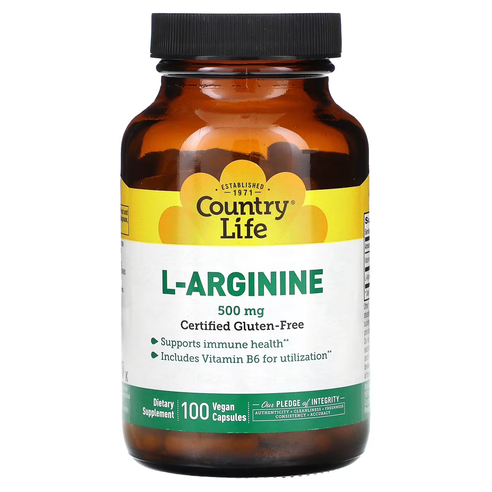 L-аргинин Country Life 500 мг, 100 веганских капсул