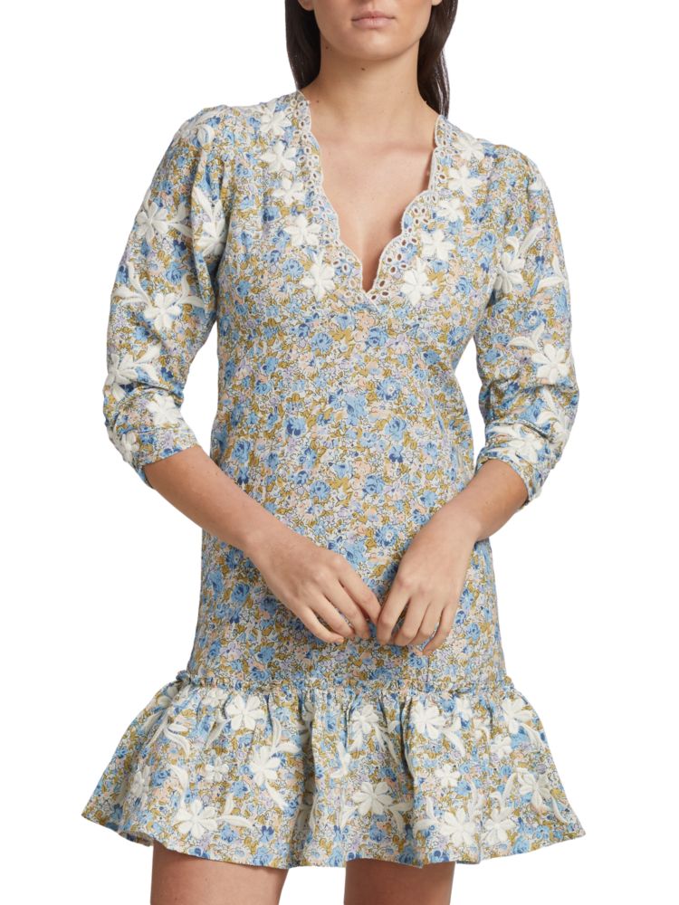 цена Мини-платье из льняной смеси с цветочным принтом Bytimo, цвет Blue Multi