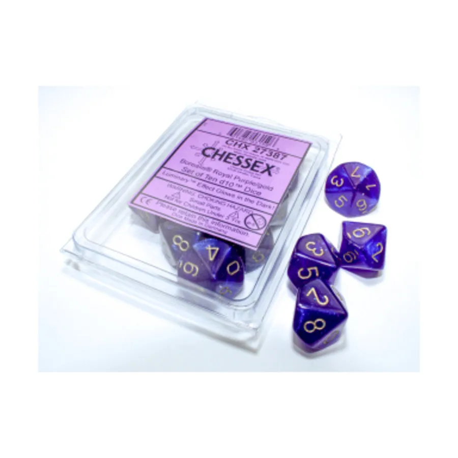 

d10 Королевский фиолетовый с золотом (10) (3-е издание), Dice - Borealis - d10 (Chessex)