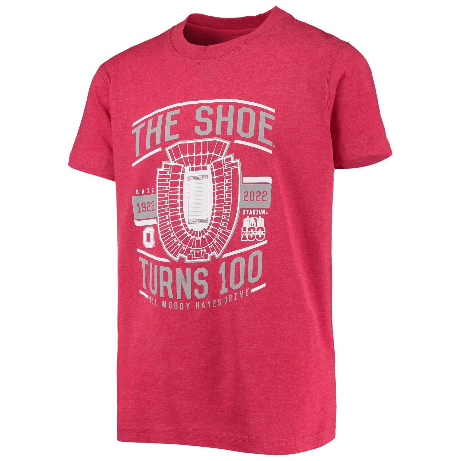 

Молодежная футболка Colosseum Scarlet Ohio State Buckeyes The Shoe 100 Years 2-Hit Colosseum