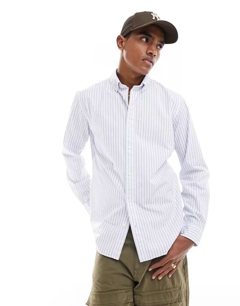 

Синяя рубашка из поплина в полоску Selected Homme Slimrick