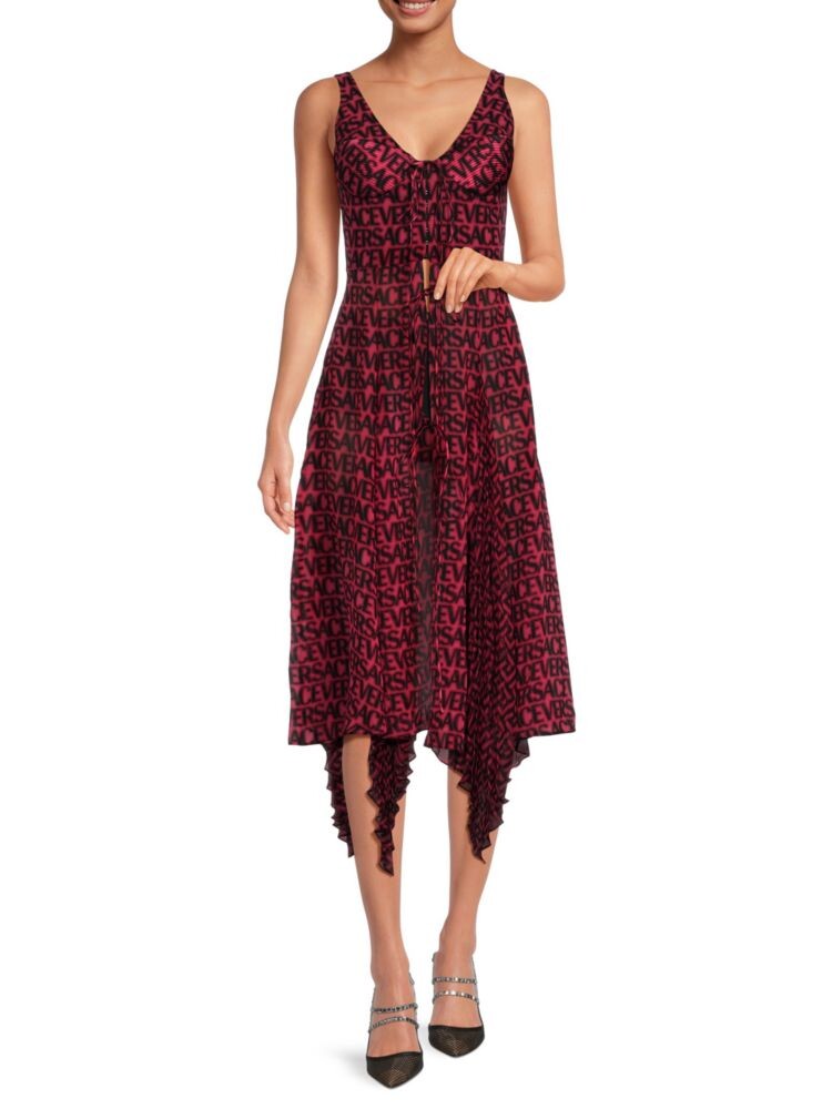 

Платье миди с платком и подолом с монограммой Versace, цвет Red Black