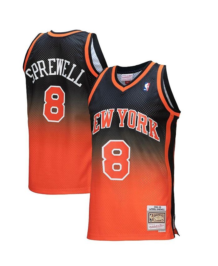 

Мужская футболка Latrell Sprewell оранжево-черная New York Knicks 1998/99 Hardwood Classics Fadeaway Swingman Player Mitchell & Ness, оранжевый