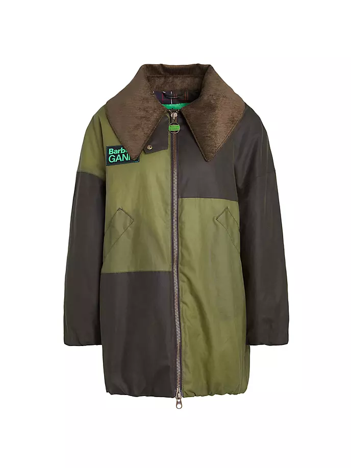 

Бомбер из вощеного хлопка с цветными блоками Barbour x Ganni Barbour, цвет olive golden khaki classic
