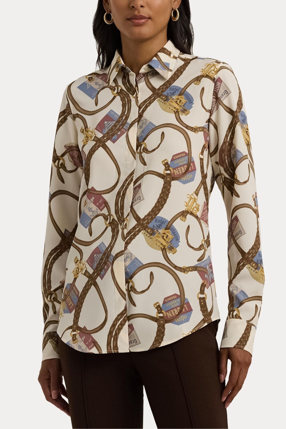 

Классическая креповая рубашка с поясным принтом Lauren Ralph Lauren, бежевый