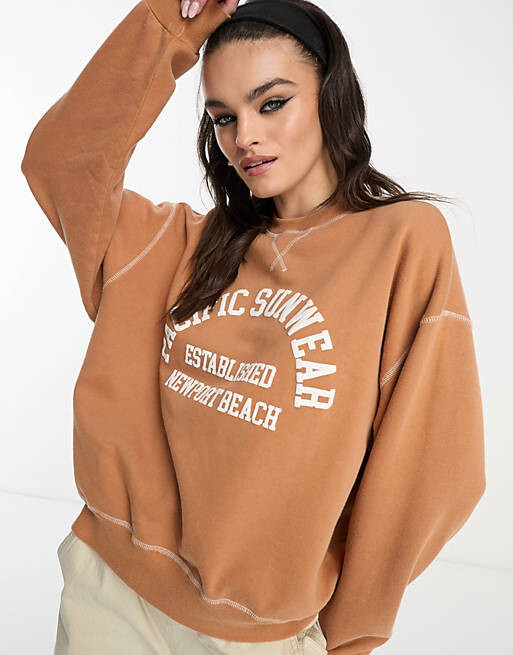 

Коричневый легкий свитшот Pacsun с логотипом университета