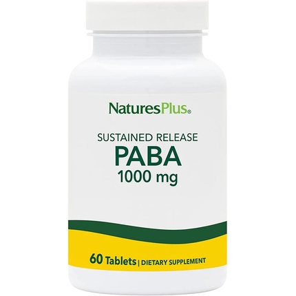 NaturesPlus ПАБК с замедленным высвобождением, 1000 мг, добавка для поддержки здоровья кожи, 60 вегетарианских таблеток Nature's Plus витамин b10 naturesplus пабк h1 1000 мг 60 таблеток для иммунитета кожи обмена веществ
