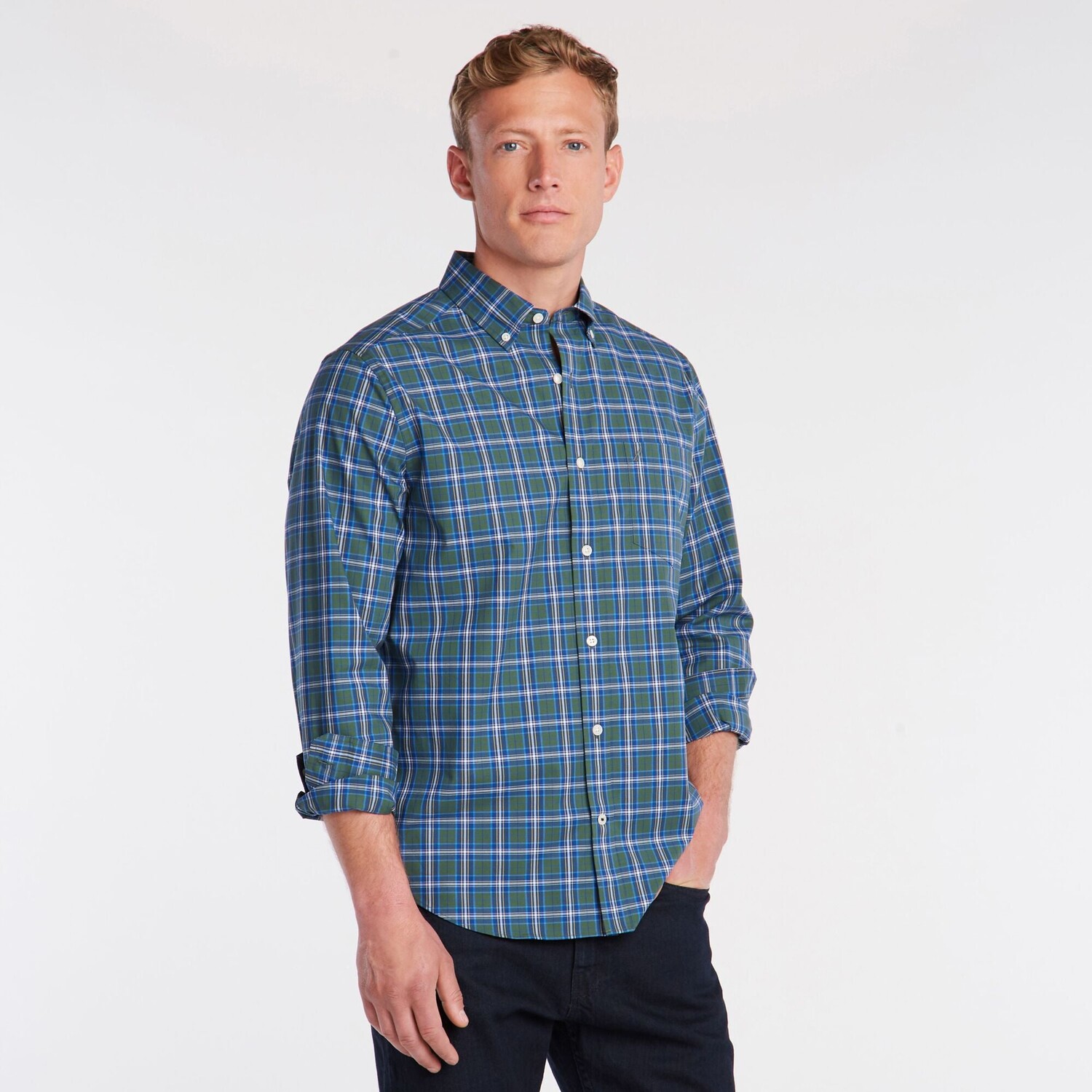 

Мужская рубашка в клетку из эластичного поплина Nautica Big & Tall, цвет Pine Forest