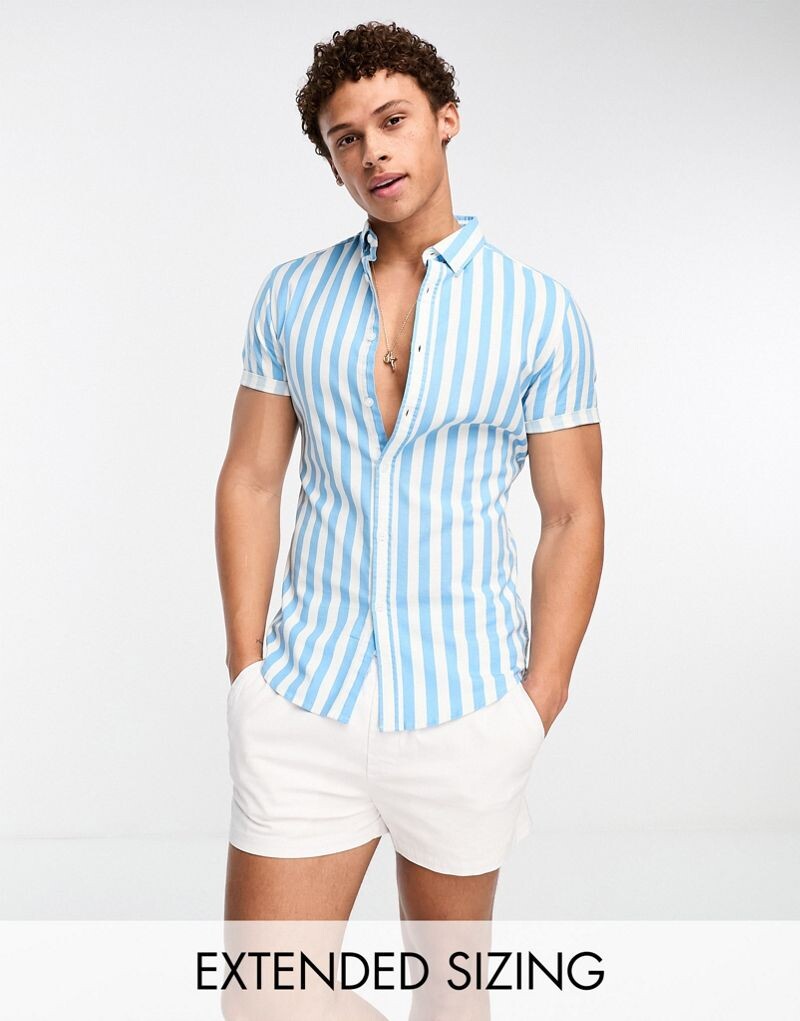 

Синяя оксфордская рубашка скинни в полоску ASOS DESIGN