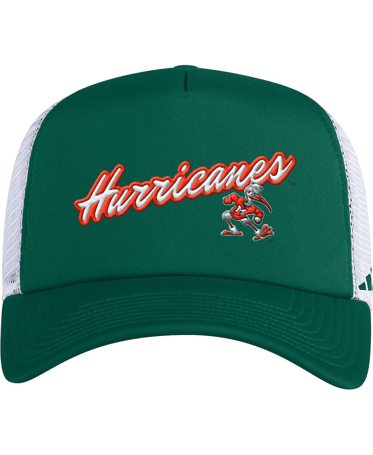 

Мужская зеленая шляпа Snapback с надписью Miami Hurricanes Script Trucker Snapback adidas