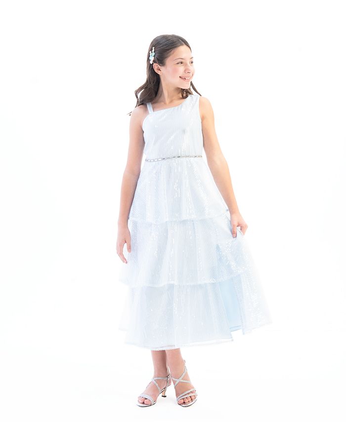 Асимметричное вечернее платье с пайетками для больших девочек Rare Editions, синий