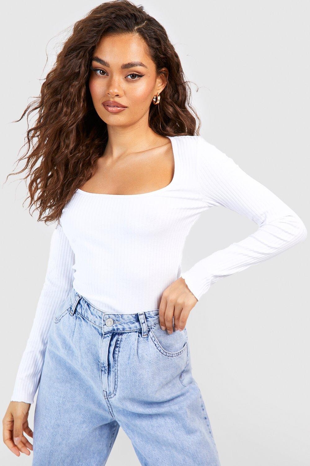 

Топ с квадратным вырезом и длинными рукавами Boohoo, белый
