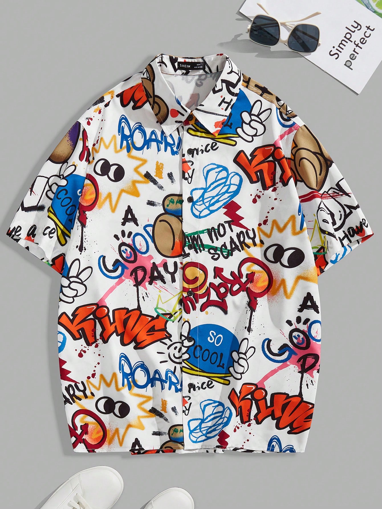 цена Мужская повседневная рубашка большого размера на пуговицах с рисунком граффити Manfinity Hypemode, многоцветный
