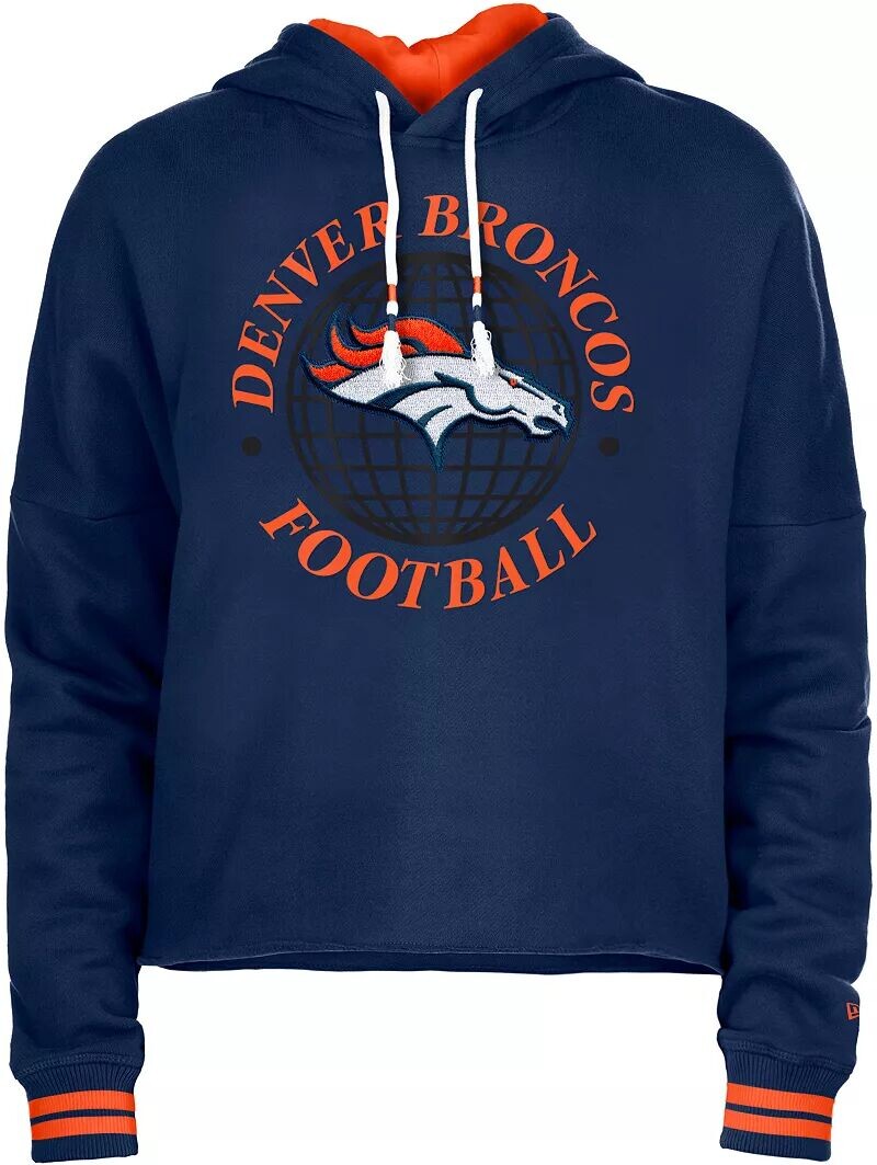 

Темно-синяя женская укороченная толстовка New Era Denver Broncos с необработанными краями