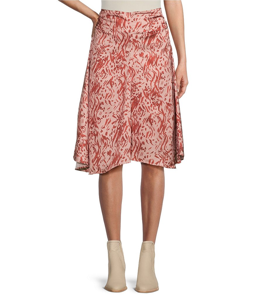 Асимметричная атласная юбка-миди En Saison Selah с принтом, красный цена и фото