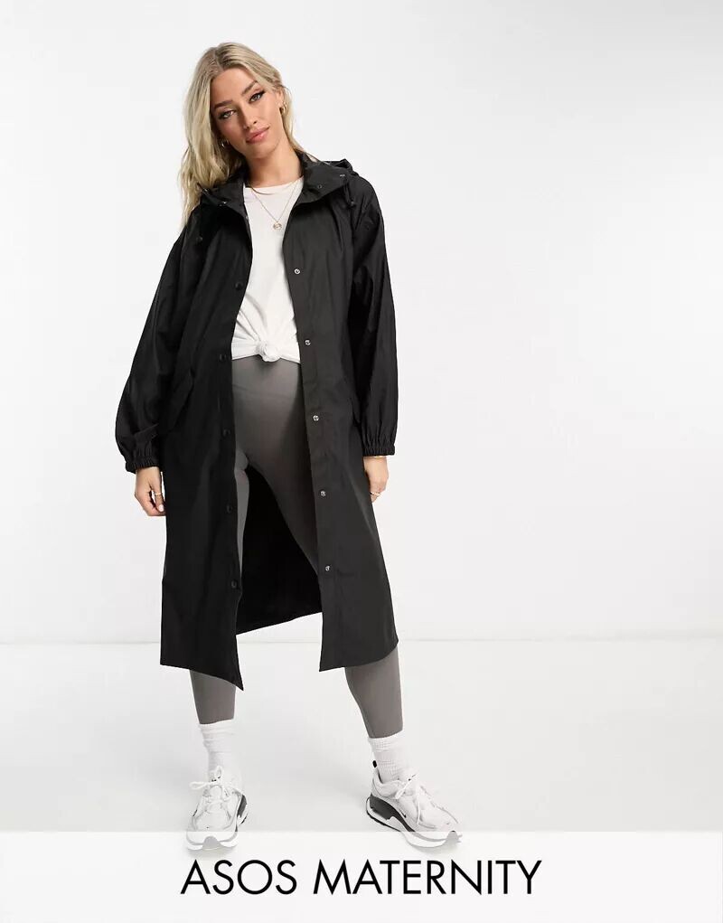 

Черная прорезиненная парка-дождевик ASOS DESIGN Maternity