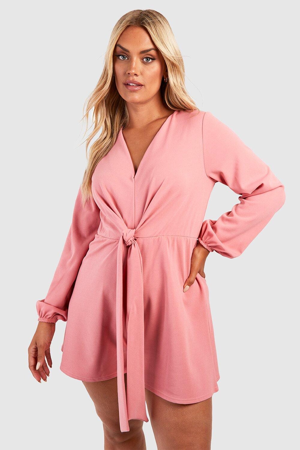 

Комбинезон plus scuba креповый с завязкой передней передним рукавом Boohoo, роза