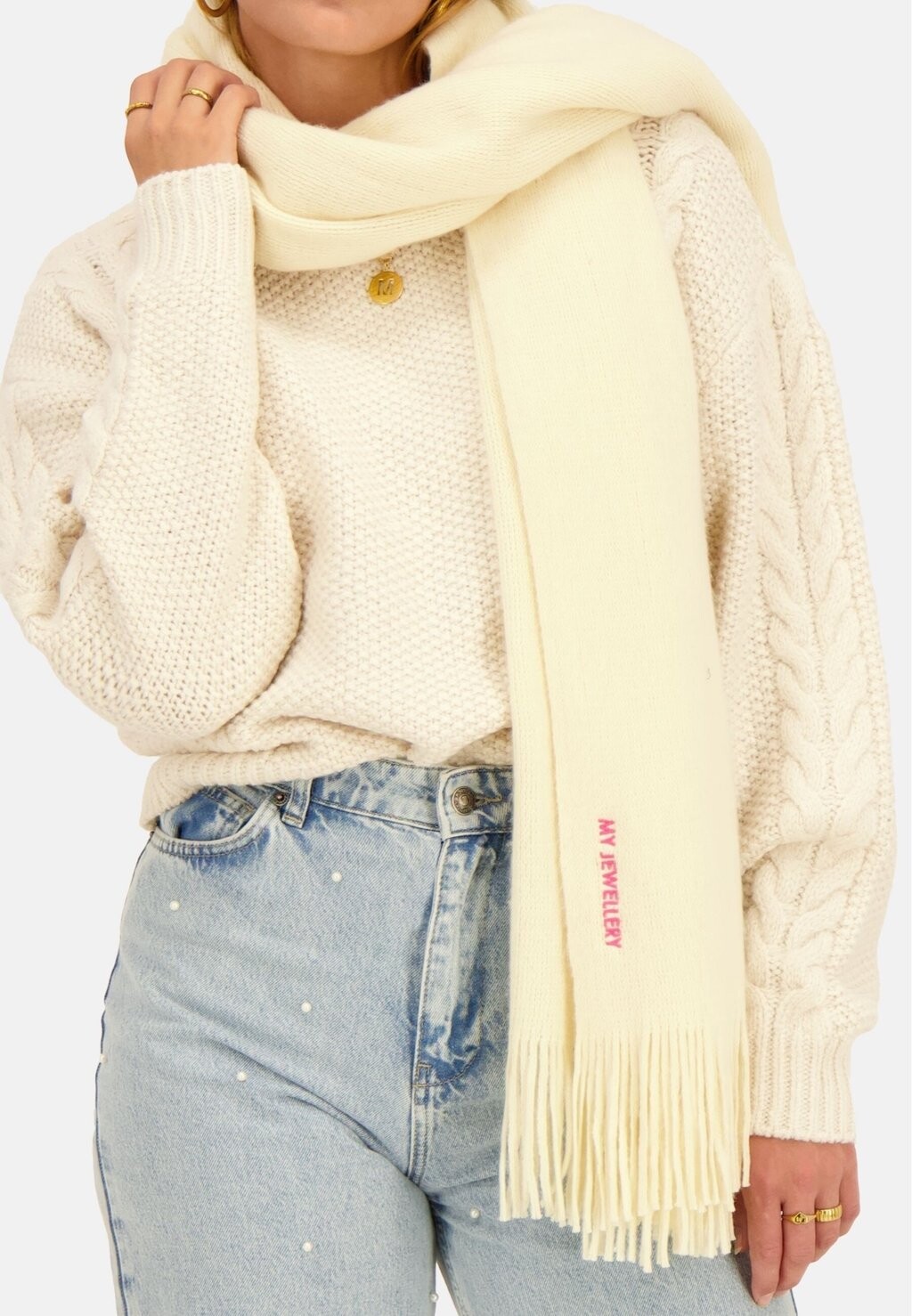 

Шарф WITH FRINGES AND PINK LOGO My Jewellery, цвет beige