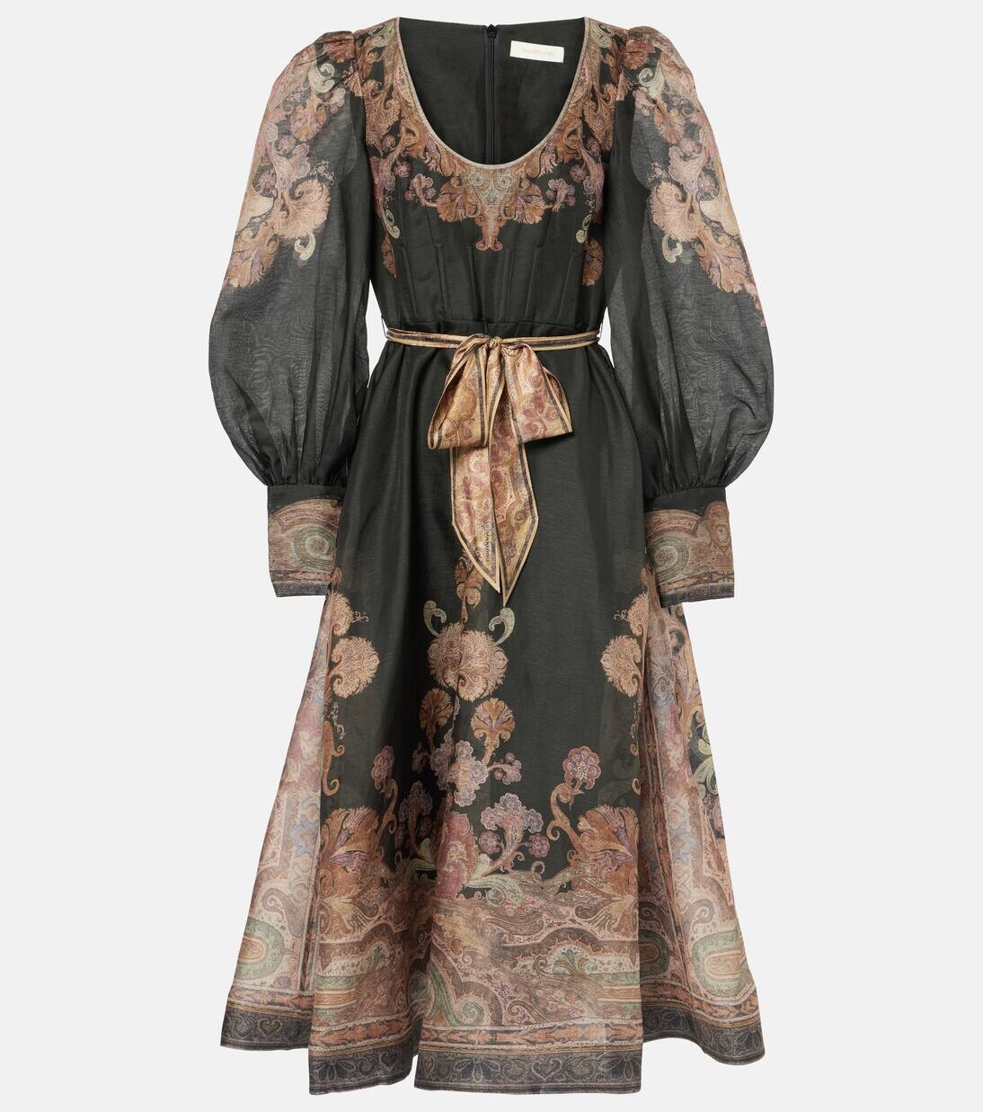 

Иллюстрация льняное и шелковое платье миди Zimmermann, цвет black paisley