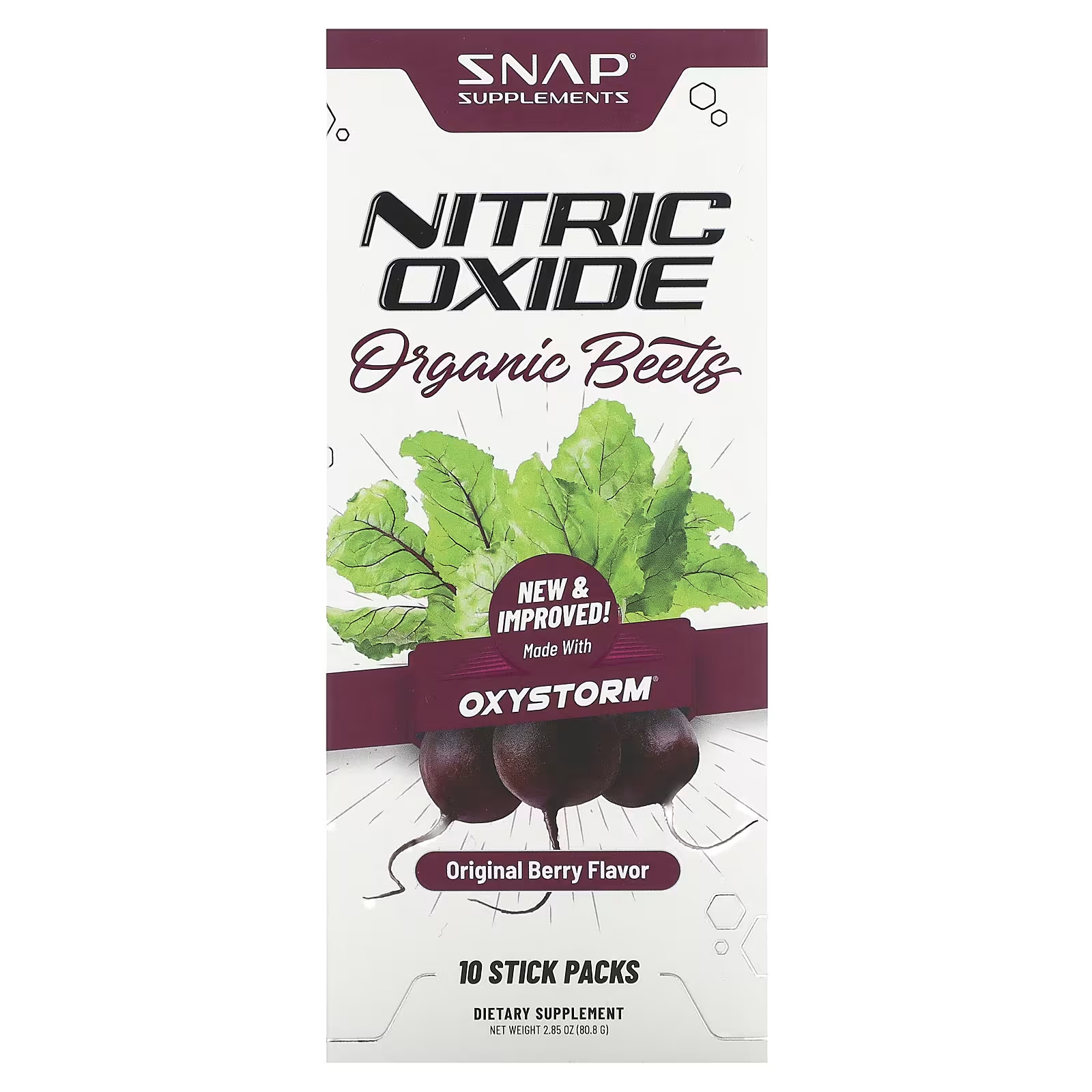 цена Пищевая добавка Snap Supplements Nitric Oxide Organic Beets Original Berry, 10 пакетиков по 8,2 г