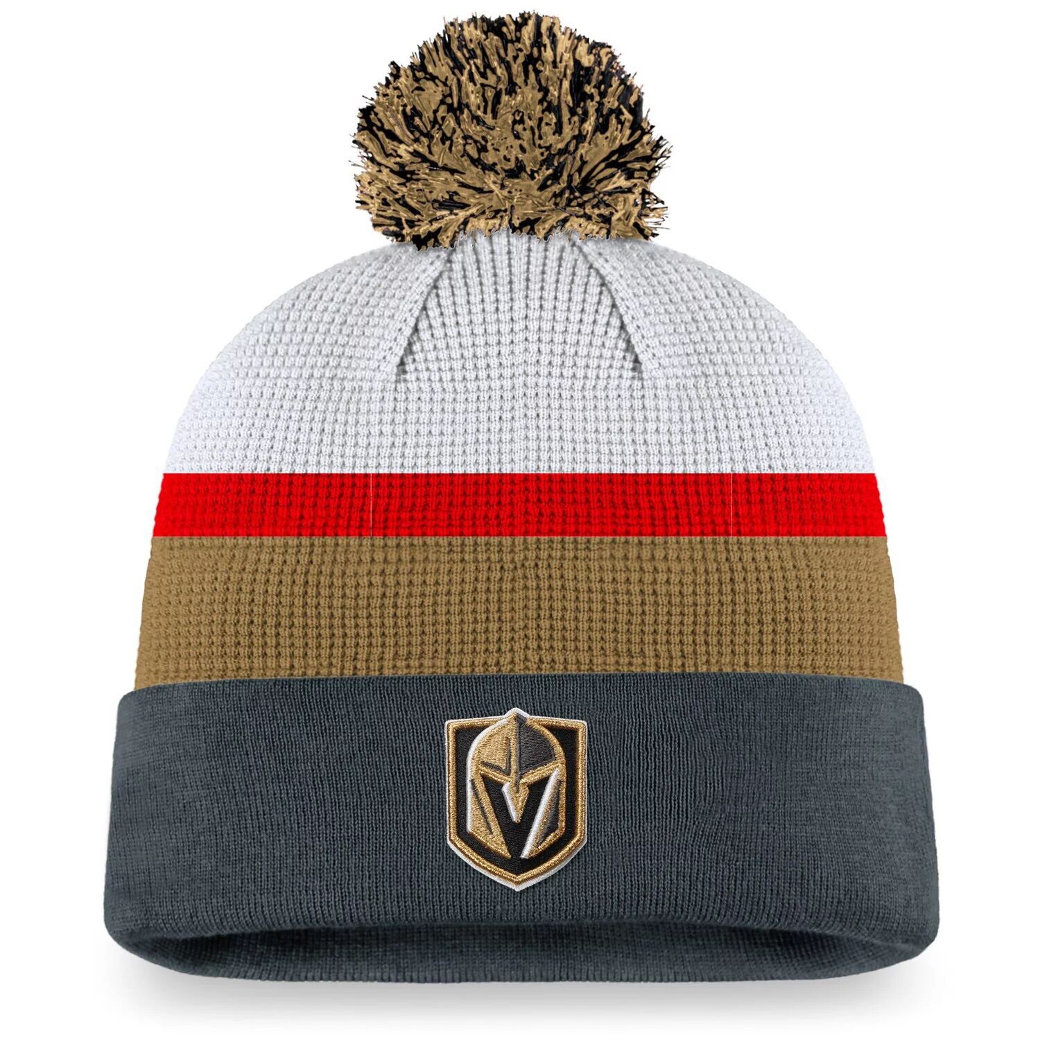 

Мужская бело-серая фирменная шапка Fanatics Vegas Golden Knights Authentic Pro Draft с манжетами и помпоном