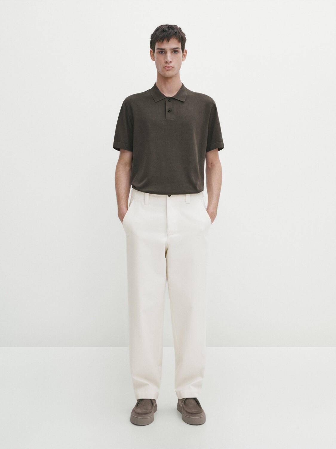 

Свитер-поло из смесового хлопка с короткими рукавами Massimo Dutti, серый