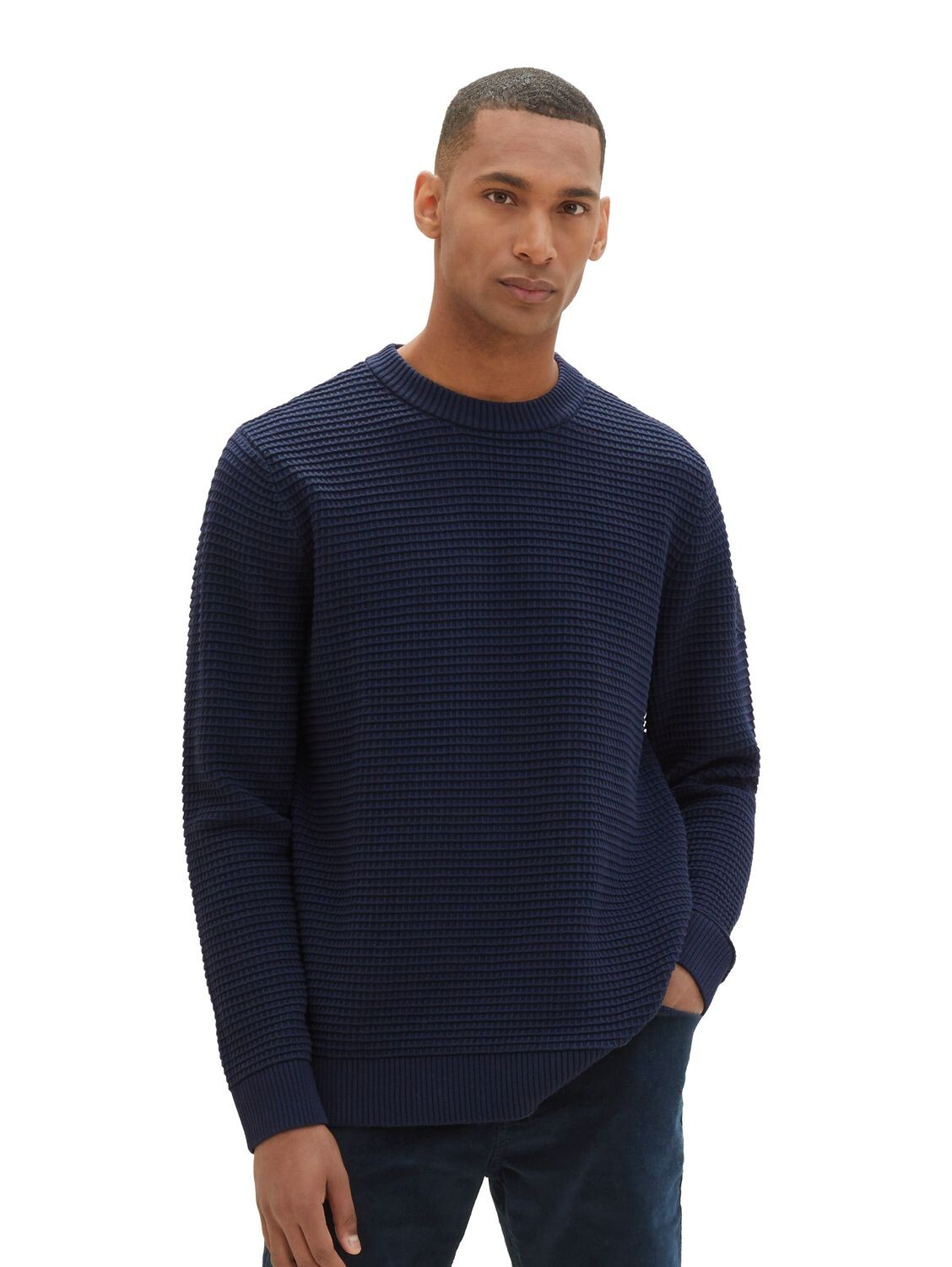 Пуловер Tom Tailor STRUCTURED CREWNECK KNIT, синий пуловер tom tailor denim structured doublelayer синий