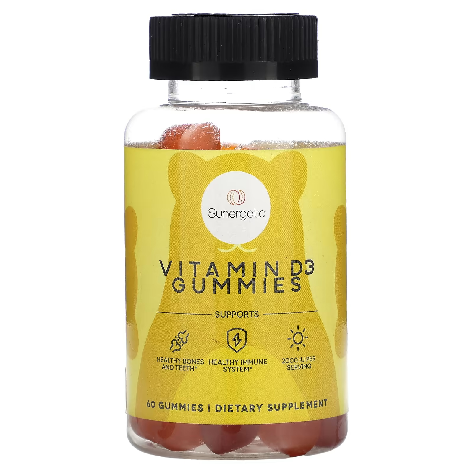 Витамином D3 Sunergetic жевательные конфеты с клубника персиком и манго, 60 конфет
