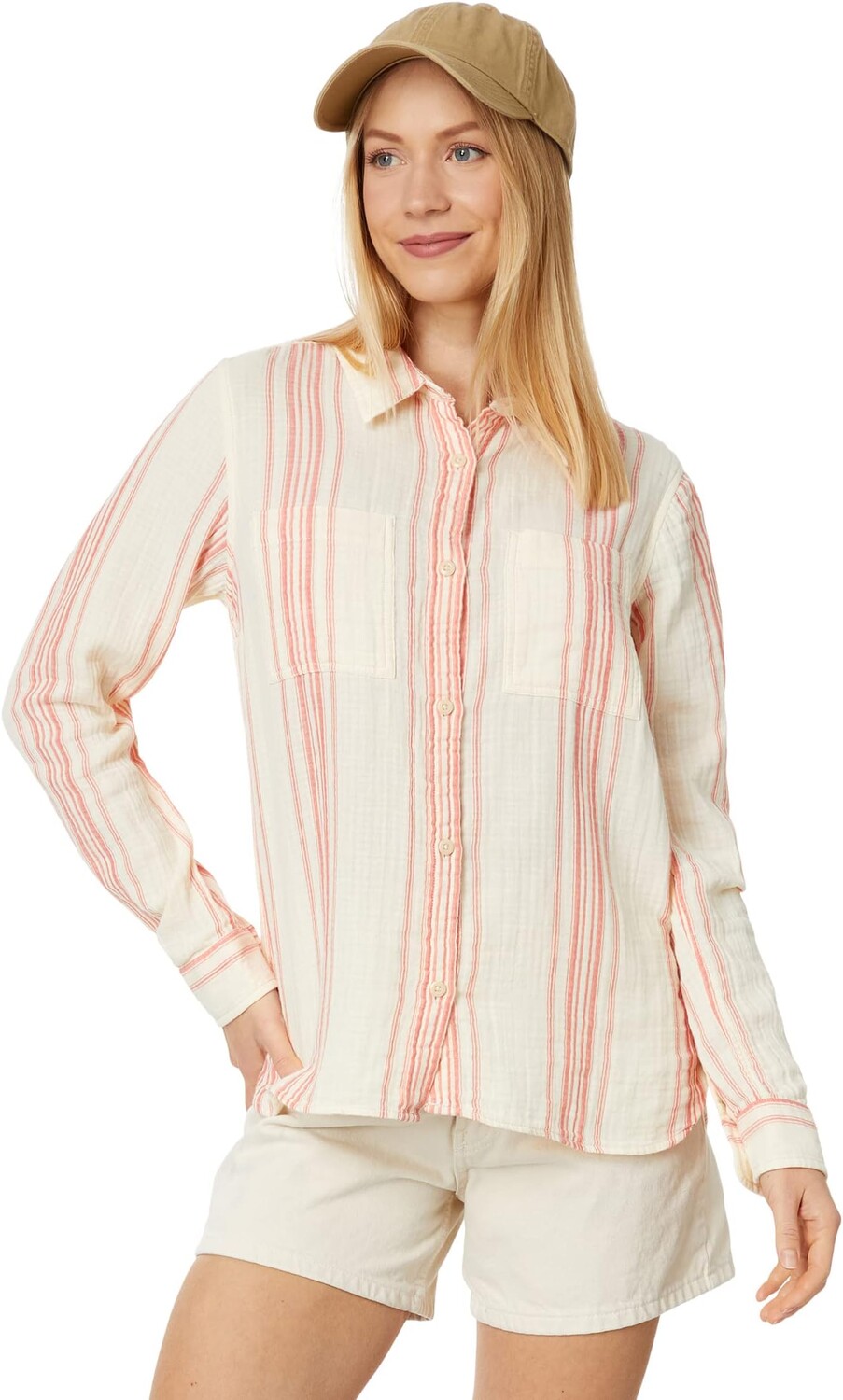 

Рубашка Cloud Gauze с длинным рукавом L.L.Bean, цвет Sunlit Coral Stripe
