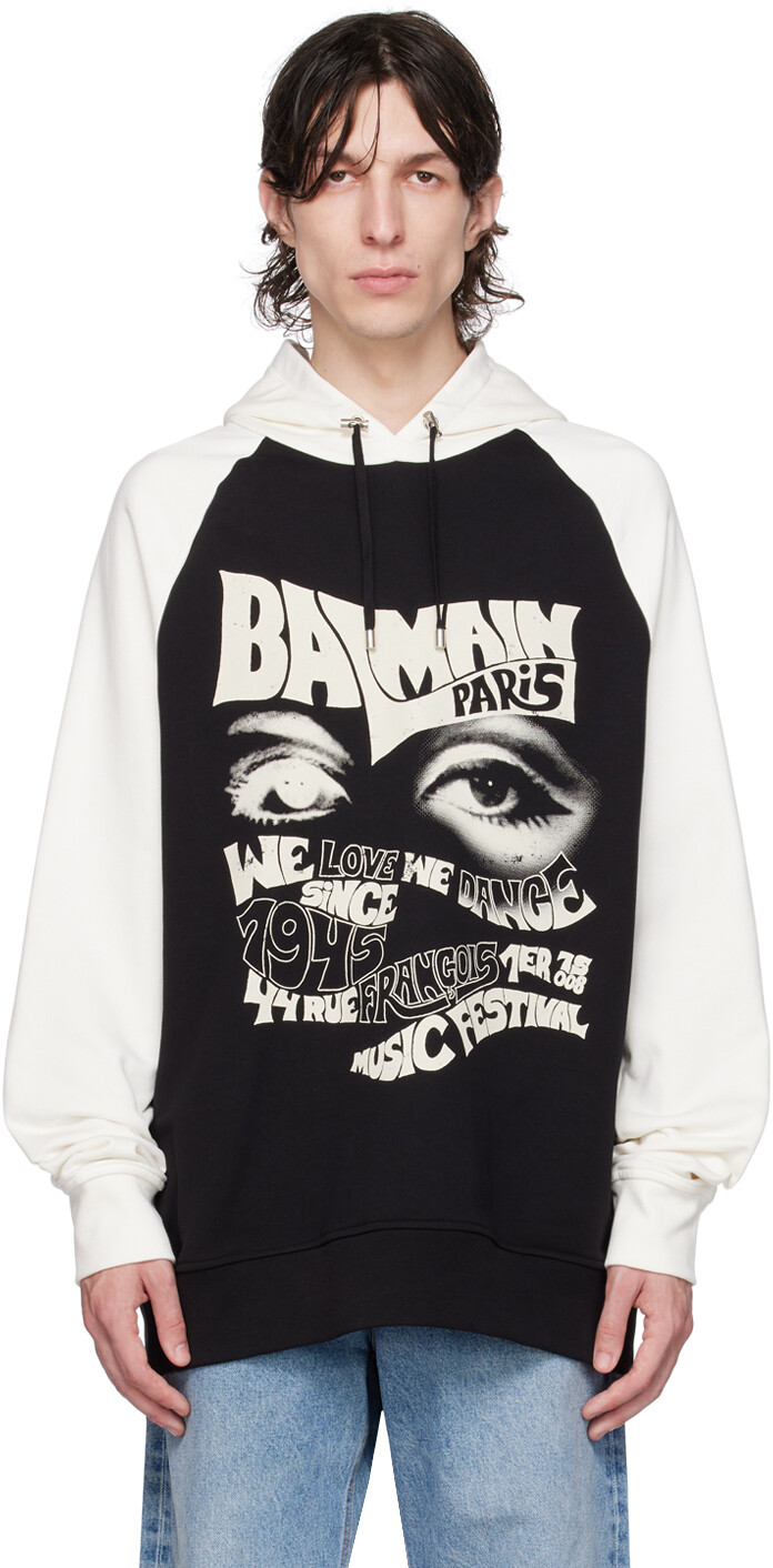 

Черно-белое фестивальное худи Balmain, Черный