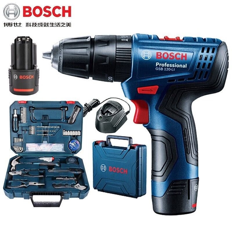 Ударная дрель Bosch GSB120-Li с инструментами в кейсе