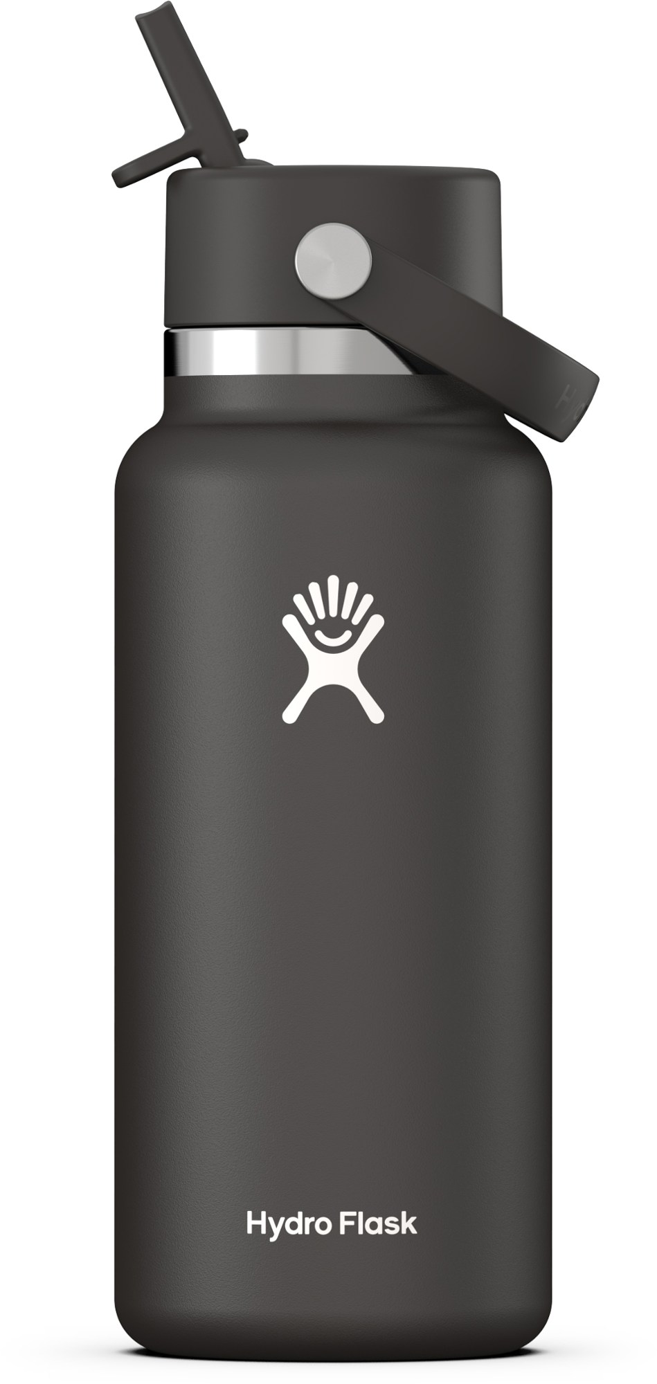 Вакуумная бутылка для воды с широким горлышком и гибкой соломенной крышкой — 32 эт. унция Hydro Flask, черный цена и фото