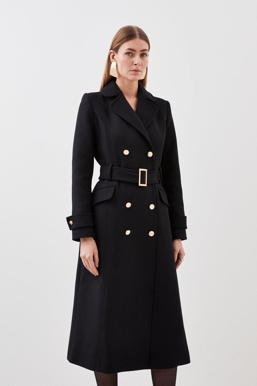 

Итальянский шерстяной тренч Manteco с вышивкой Karen Millen, черный