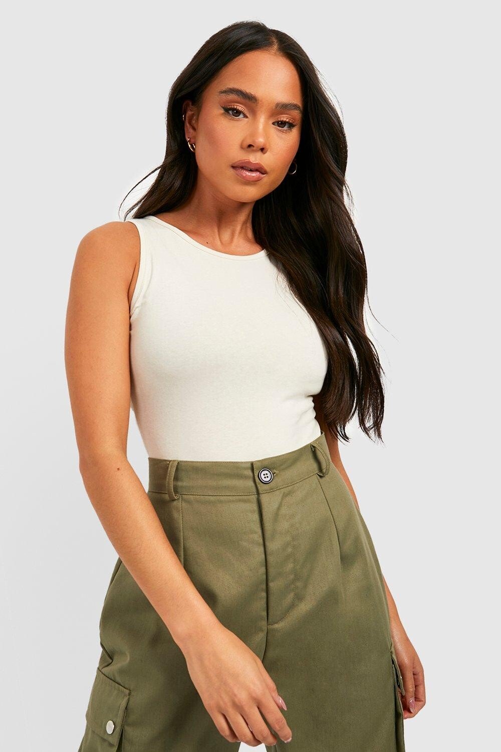 

Боди petite basic racer neck Boohoo, серый