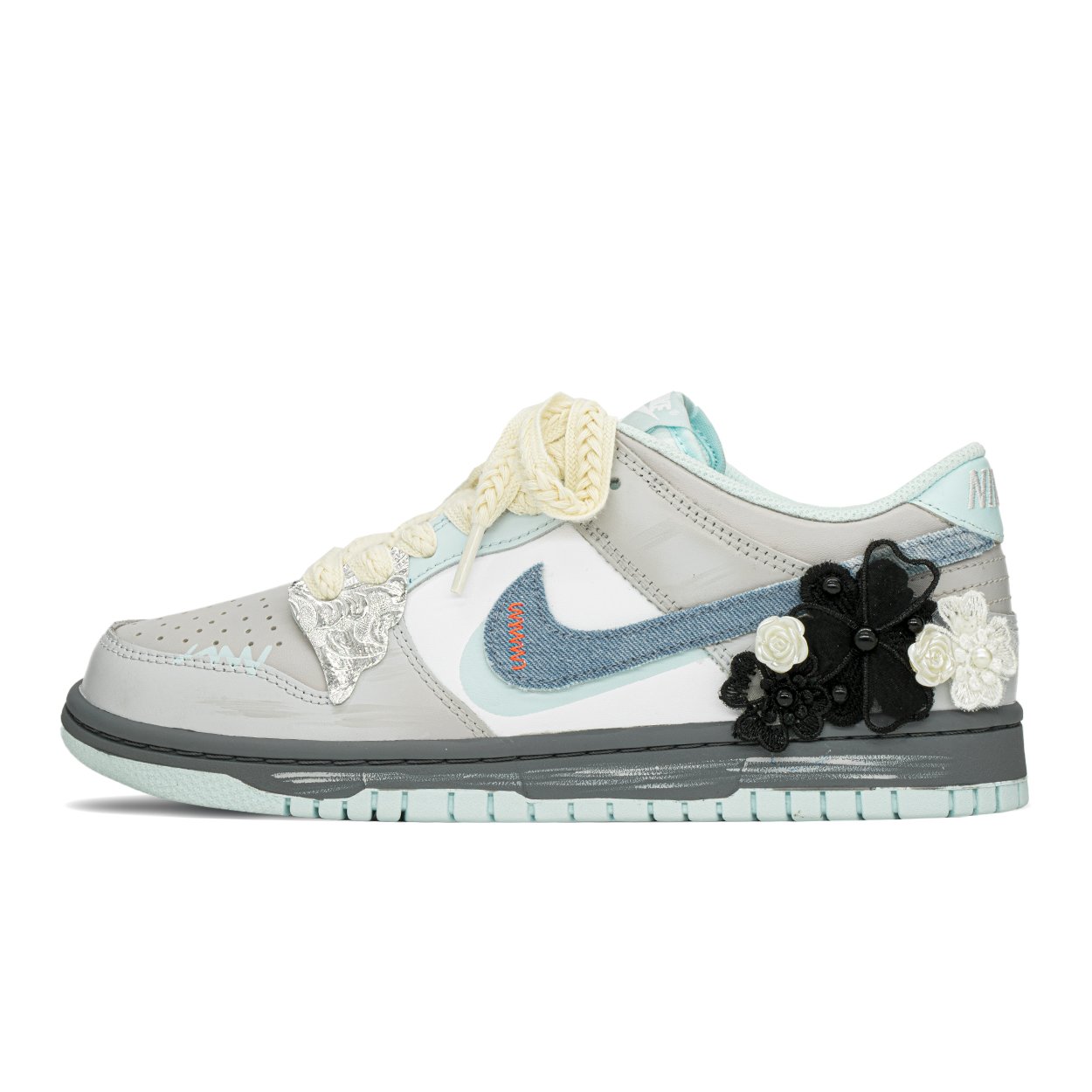 

Кроссовки Nike Dunk Skateboarding Shoes Women's Low-top Gray/White/Blue, серый/белый/синий