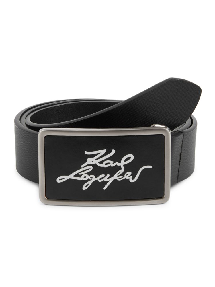 Кожаный ремень с фирменным логотипом шириной 1,25 дюйма Karl Lagerfeld Paris, черный
