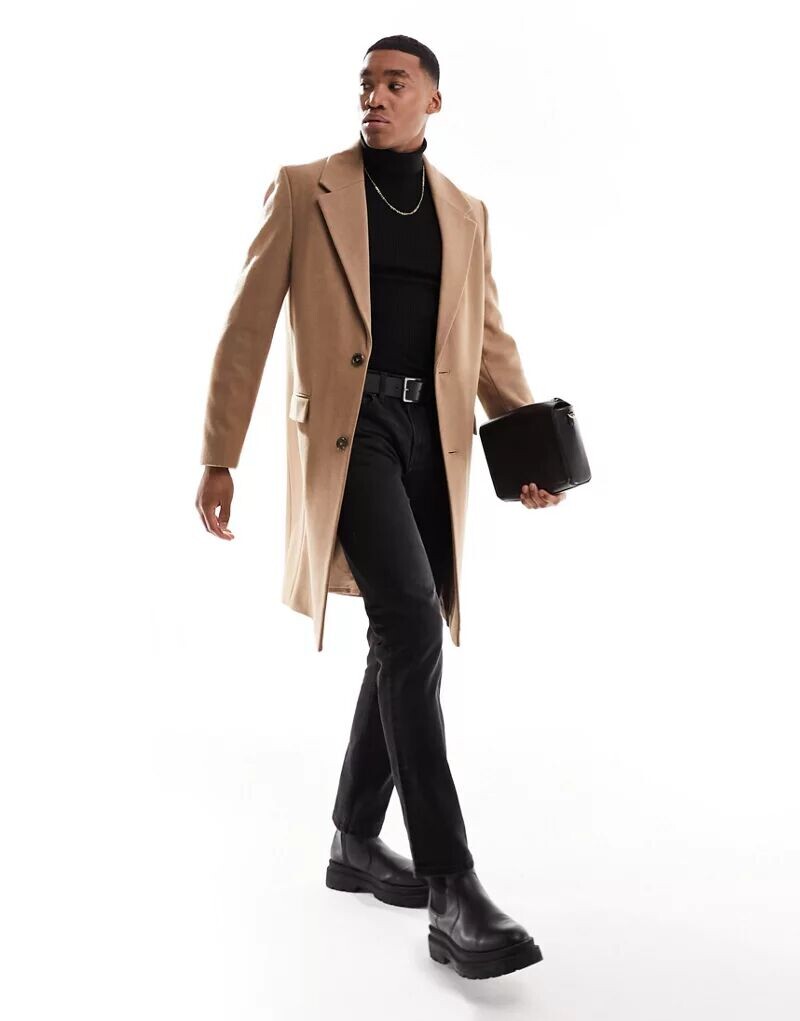

Светло-коричневое шерстяное пальто River Island