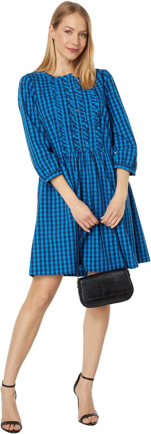

Платье Ruffle Placket Shift in Blue Gingham Draper James, цвет Nassau Navy Multi