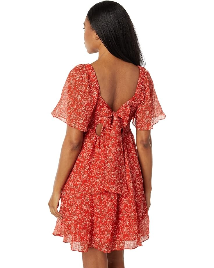 

Платье Madewell Seersucker Lucie Tie-Back Mini Dress in Piazza Floral, цвет Fresh Chili