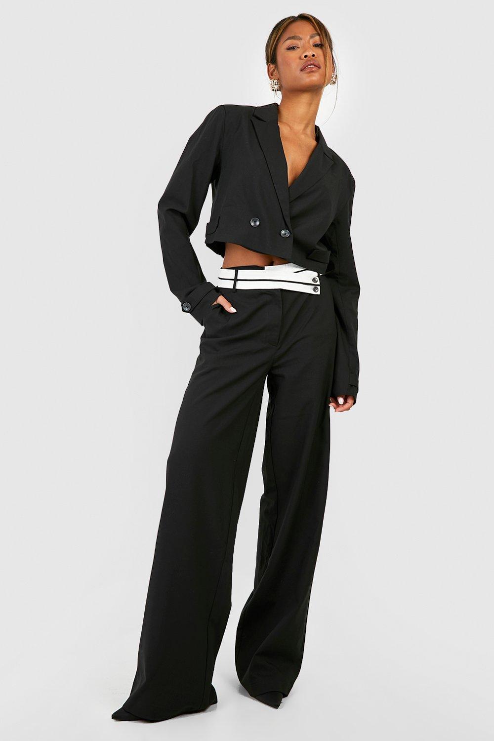 Брюки с широким поясом marl с контрастным поясом Boohoo, черный брюки glance с контрастным поясом 42 размер