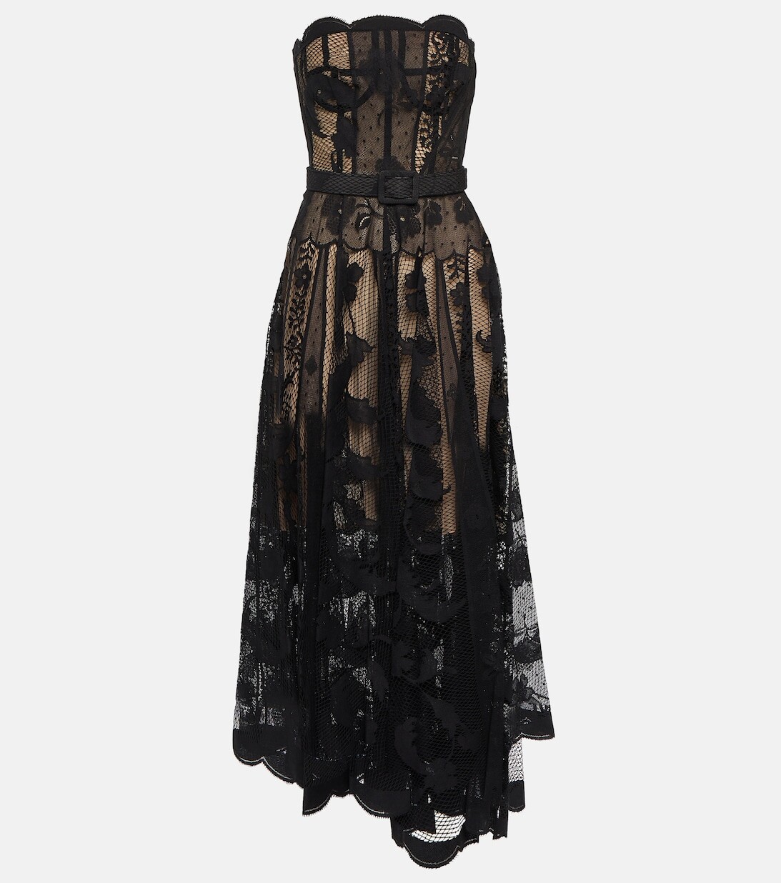 

Кружевное платье с фестонами OSCAR DE LA RENTA, черный