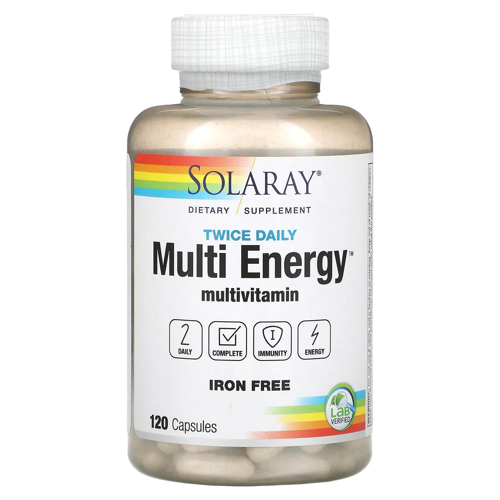 Solaray Twice Daily Multi Energy (без железа) 120 капсул
