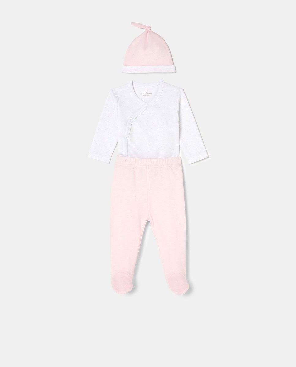 

Комплект боди, краги и шапочки для девочки Cotton Juice, розовый