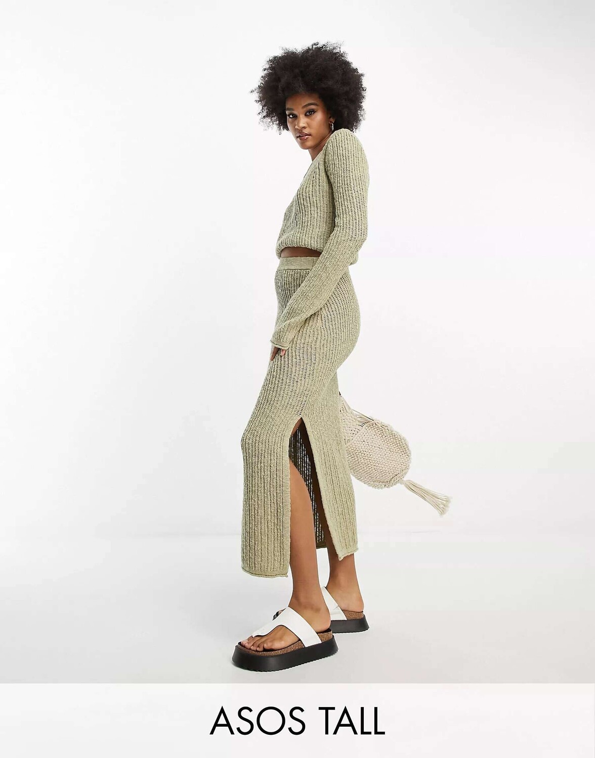 

ASOS DESIGN Tall Трикотажная юбка-макси текстурированной лесенкой цвета хаки