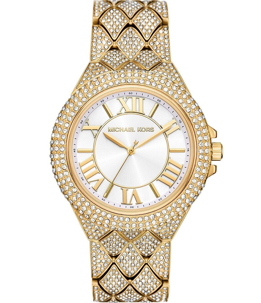 

Женские часы Michael Kors Camille Crystal с тремя стрелками и золотистым стеганым браслетом из нержавеющей стали, золотой