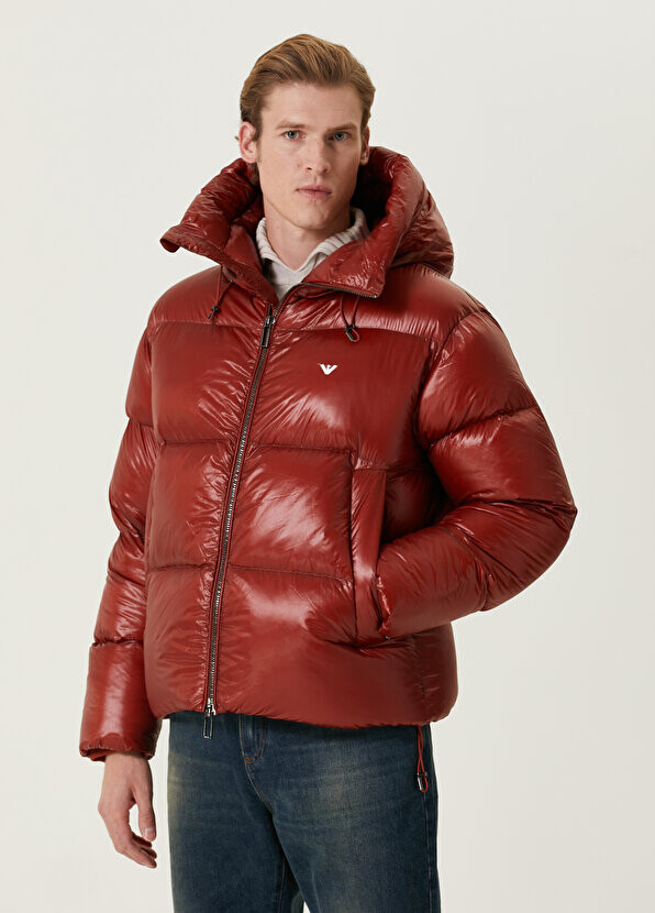 

Пуховое пальто с капюшоном и плиткой Emporio Armani