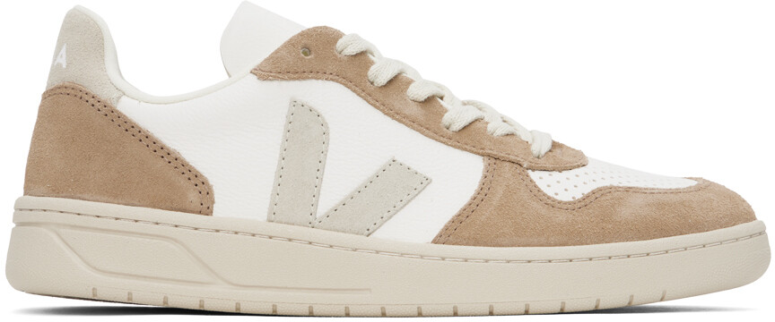 

Бело-коричневые кожаные кроссовки V-10 Veja, цвет Extra white/Natural/Sahara