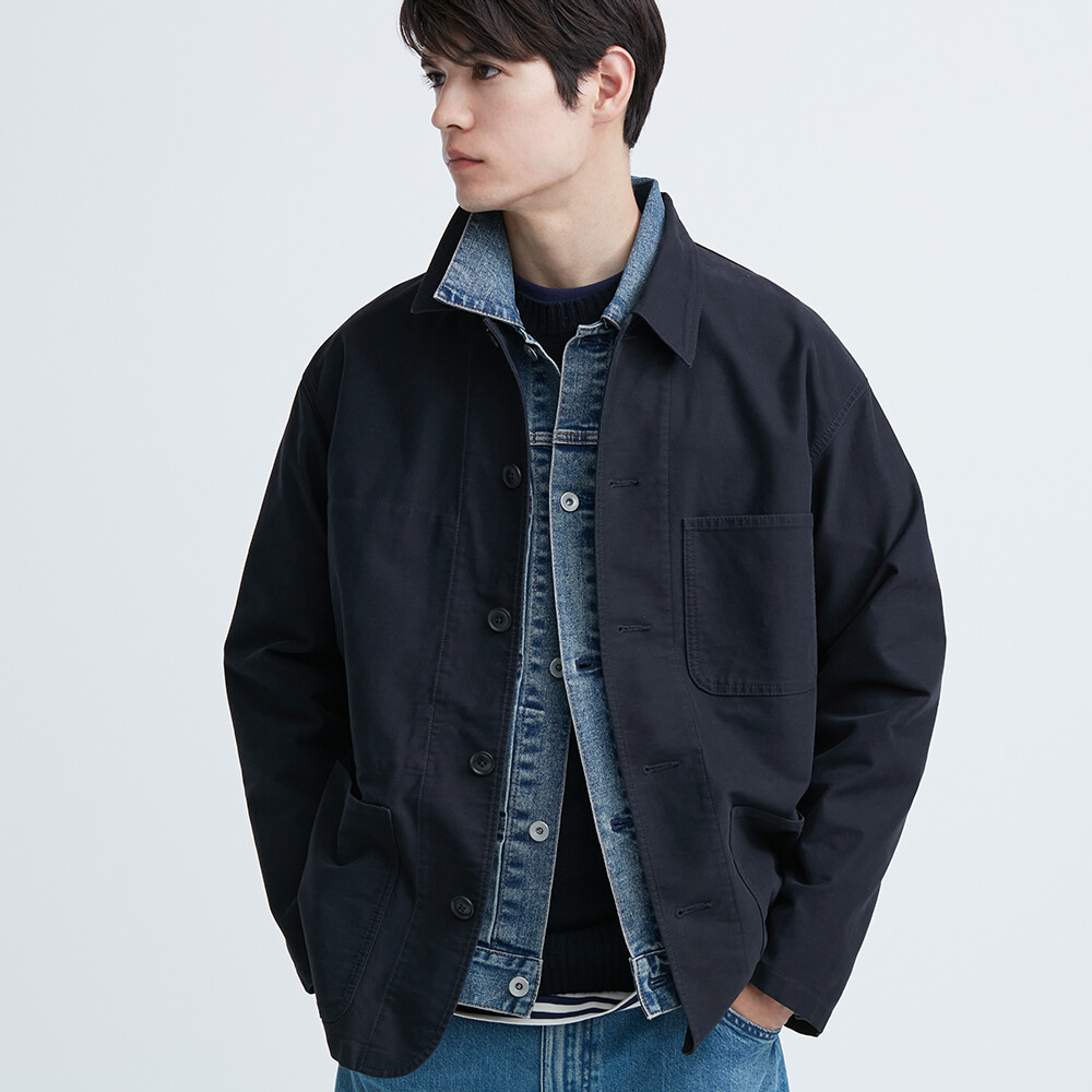 

Куртка Uniqlo свободная повседневная хлопковая в рабочем стиле, темно-синий