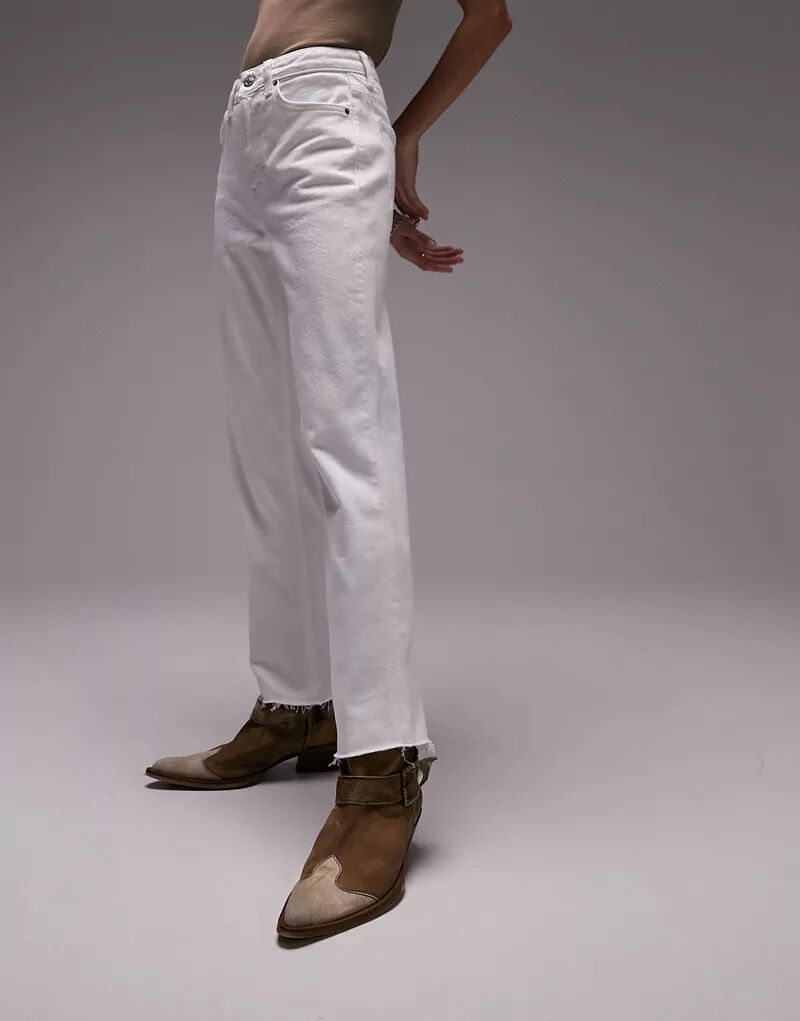 Белые прямые джинсы Topshop с завышенной талией и необработанным краем эластичные джинсы the insider с завышенной талией и необработанным краем mother